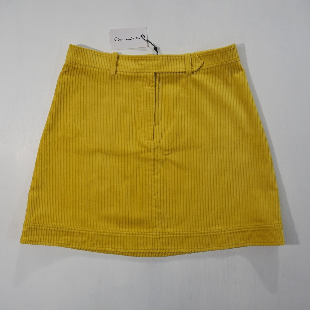 Oscar de la Renta Mini Skirt Women 14 Yellow Corduroy A Line High Waist USA Made